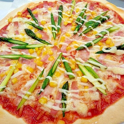 ［お手伝いレシピ］アスパラとベーコンのお花畑ピザ